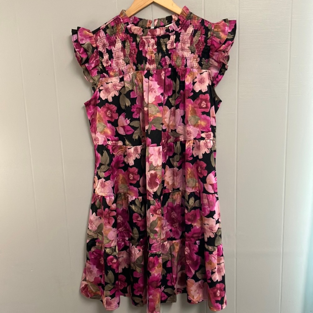 NWOT Betsey’s Boutique Shop Floral Dress Size Large Pink Black Green